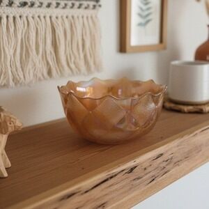 Teleflora Iridescent Carnival Glass Bowl, Vintage‎ Quilt Pattern, Centerpiece